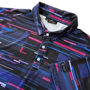 Yatta Golf Mens Polo Shirt L Multicolor Abstract Glitch Pattern Performance Golf